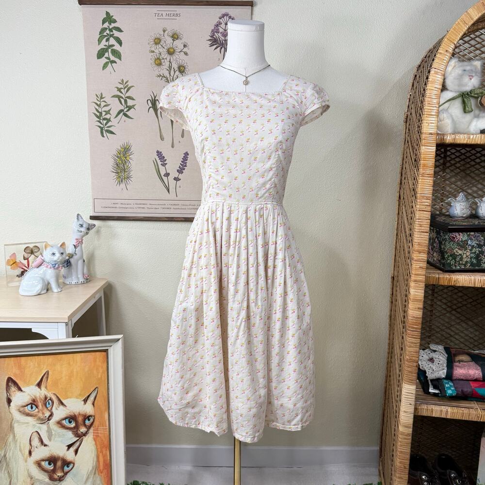 eShakti Pink Pineapple Print Dress Cottage Coastal Grandma Mod Retro Prairie 4